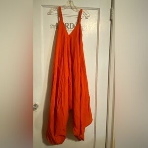 Vibrant Orange Flowy Wide-Leg Jumpsuit